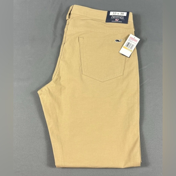 Vineyard Vines Golf Pants Performance 5-Pocket 33 x 30 Ridge Khaki Cotton Nylon - Picture 1 of 8